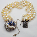 14Kt Genuine Cultured Pearl Sapphire Bracelet