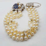 14Kt Genuine Cultured Pearl Sapphire Bracelet