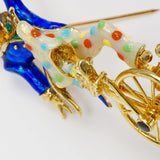 Clown On Unicycle 14Kt Yellow Gold Enamel Brooch Hallmark