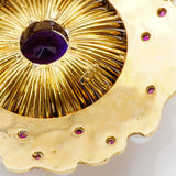 Custom Gold Amethyst Diamond Pearl Ruby Brooch