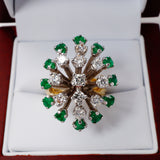 Custom Made Emerald and Diamond 14Kt Cocktail Ring