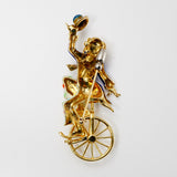 Clown On Unicycle 14Kt Yellow Gold Enamel Brooch Back View