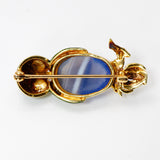 Blue Agate 14Kt Yellow Gold Enameled Owl  Brooch Back View