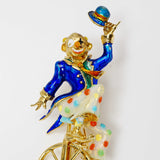 Clown On Unicycle 14Kt Yellow Gold Enamel Brooch