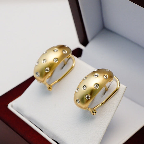 14Kt Omega back diamond J Hoop earrings