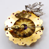 Custom 18Kt White and Yellow Gold Amethyst Diamond Pearl Ruby Brooch Pin Side