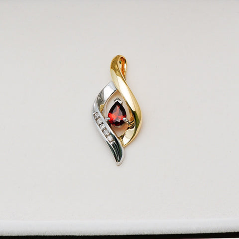 14K 2 Tone Garnet Diamond Pendant