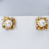 Genuine Pearl Diamond 14Kt Yellow Gold Earrings