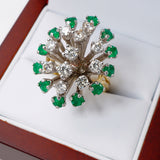 Custom Made Emerald and Diamond 14Kt Cocktail Ring