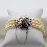 14Kt Genuine Cultured Pearl Sapphire Bracelet