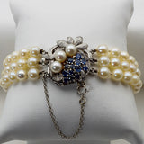 14 Kt Genuine Cultured Pearl Sapphire Bracelet