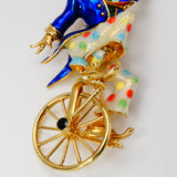 Clown On Unicycle 14Kt Yellow Gold Enamel Brooch