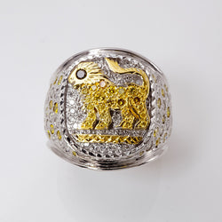 14Kt White and Yellow Gold Diamond Lion Men’s Ring