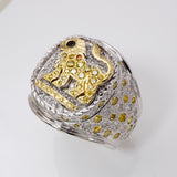Men’s 14Kt  White and Yellow Gold Diamond Lion  Ring