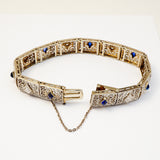 Antique Sapphire Diamond 14K White Gold Bracelet Safety Latch