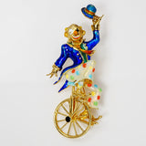 Clown On Unicycle 14Kt Yellow  Gold Enamel Brooch