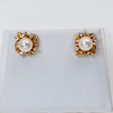 Genuine Pearl Diamond 14Kt Yellow Gold Earrings