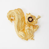14Kt Yellow Gold Florentine Squirrel Brooch/Pin with Garnet Eye