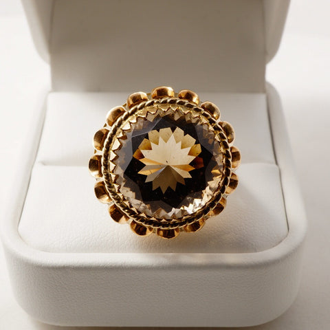 Round Smoky Topaz 14 K Gold ring with rose gold tint