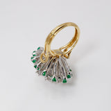 Custom Made Emerald and Diamond 14Kt Cocktail Ring Note 2 Tone Gold