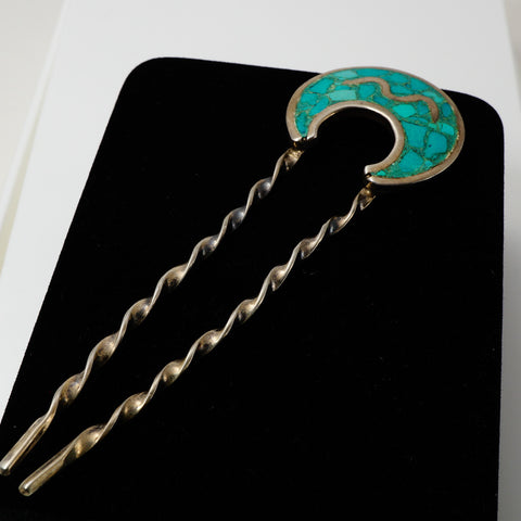 Signed Hector Sterling Silver Turquoise Hairpin