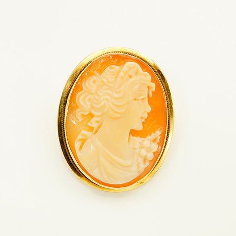 Artist Signed Vintage 14Kt Yellow Gold Cameo Pendant Brooch