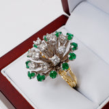 Custom Made Emerald and Diamond  14Kt Cocktail Ring
