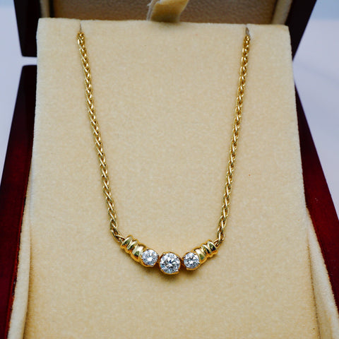 3 Diamond 14k yellow gold necklace